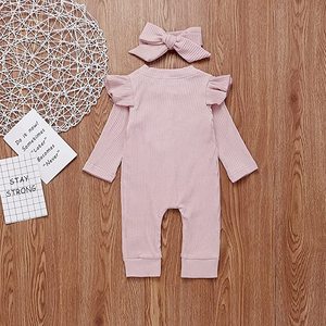 Vêtements pour bébé fille, printemps et automne, nouvelle combinaison à manches longues avec ceinture pour cheveux, combinaison 2 pièces, barboteuses pour nouveau-né - Product Image 3