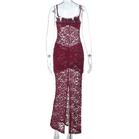 Robe longue moulante sexy à bretelles spaghetti en dentelle pour femme, robe fendue au dos, robe élégante pour femme, Ropa De Mujer