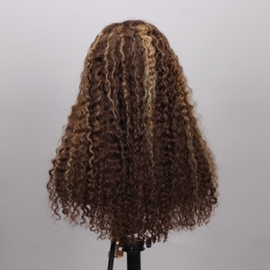 Perruques de cheveux bruts vietnamiens sans colle <span class=keywords><strong>Piano</strong></span> couleur mettre en évidence perruque de vague bouclée en gros Ombre brun cheveux humains 4x4 perruques avant de lacet - Product Image 4
