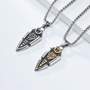 Vintage Nordic Viking Odin Knot Necklace for Men with Gungnir Pendant, Viking <b>Titanium</b> Steel Jewelry Dongguan Manufacturer - Product Image 3