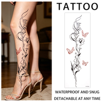 Autocollants de tatouage temporaire non toxiques, personnalisés, artistiques, vibrants, chics, rouges, abstraits, motif papillon et flamme symétrique, pour femmes, pour l'art des cuisses