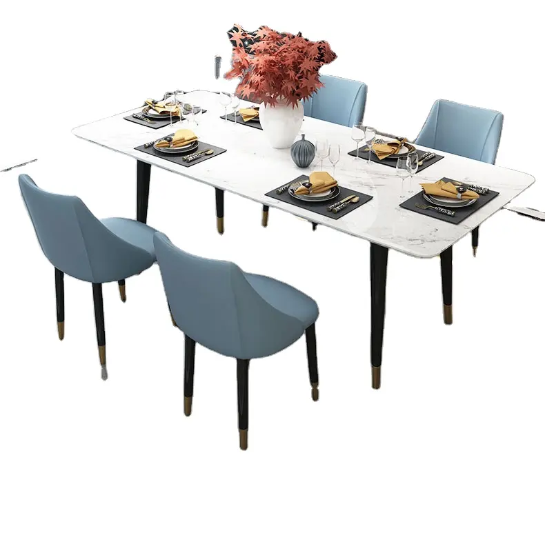 Itália elegante europeu conjunto mesa e cadeiras e mesas cadeiras atacado da pranzo moderno elegante luxo azul conjuntos de sala de jantar