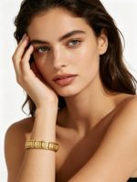 Bracelet modulaire italien en acier inoxydable électroplaqué, style lettre, incrusté de diamants sur base dorée, personnalisable avec nom DIY