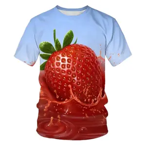 Fitspi Men Women Are Suitable Round Neck Short Sleeve Top T-shirt Summer New Novelty Fashion Food Strawberry 3d Printing T Shirt