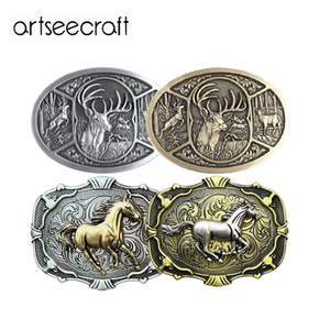Directo de fábrica Estilo retro Clásico Occidental Aleación de zinc Hebilla de cinturón ELK Diseño en relieve - Product Image 1