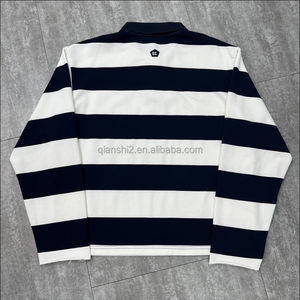 Polo Qianshi in Cotone Termico con Stampa Vintage, Ricami Oversize e Colletto a Revers, T-Shirt a Maniche Lunghe a Righe Stile Rugby con Bottoni da Uomo - Product Image 3