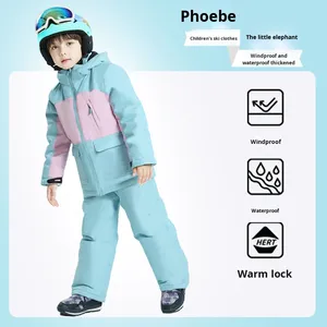 Conjunto de Dos Piezas de Chaqueta Cortavientos con Capucha Estampada para Niños y Niñas, <span class=keywords><strong>Traje</strong></span> de Esquí con Forro Polar, Grueso, Resistente al Viento, Impermeable y Transpirable - Product Image 2