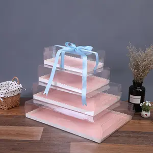 生日派对食品级宠物塑料蛋糕盒粉色粉色盒子用于蛋糕包装3层塑料蛋糕盒