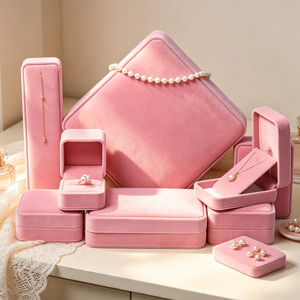 Multi-size <b>Pink</b> Velvet <b>Jewellery</b> <b>Box</b>, Elegant Rigid Storage Case for Rings, Pendants, Bracelets, Wedding Gift Packaging - Product Image 2