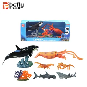 Shark octopus crab Movable sea life figure set plastic deep ocean animal toy