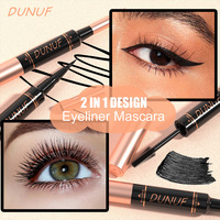 DUNUF Mascara + Eyeliner 2-en-1 Imperméable, Allongeant, Courbant, Volumisant, Anti-bavures, pour des cils longs, bouclés et épais
