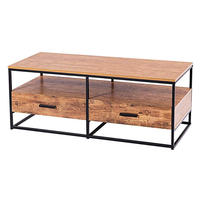 Meubles de maison sur mesure, salon, style nordique minimaliste, table basse en bois avec cadre en métal et deux tiroirs pour le rangement