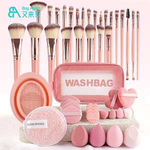 <span class=keywords><strong>Shein</strong></span> Bales, nuevas herramientas de maquillaje para mujer, juegos de regalo, juego de brochas de maquillaje, paquete de 46 Uds., Kit de brochas de maquillaje <span class=keywords><strong>rosa</strong></span> con bolsa de esponja - Product Image 1