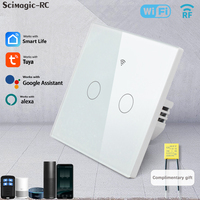 Interruptor de Luz Inteligente SMG-3066 con Pantalla Táctil, WiFi y RF Inalámbrico, 2 Canales, No Requiere Cable Neutro, Compatible con Alexa