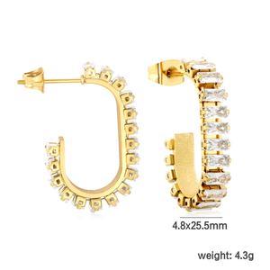 Pendientes de Perlas Geométricas de Acero Inoxidable con Baño de Oro PVD de 18K y Circonita Cúbica, de Moda, al por Mayor, para Mujer - Product Image 3