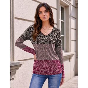 Blusa de manga larga con cuello en V para mujer, estampado floral, informal, para el trabajo, camisa de popelina elástica, tallas S a 3XL - Product Image 5