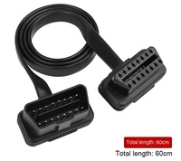 Câble d'extension OBD2 mâle-femelle à âme en cuivre, isolé en PVC, type coudé, ruban plat, diagnostic automobile, 16 broches, 60 cm