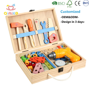 Cassetta degli Attrezzi in Legno Montessori per Bambini, Giocattolo STEM con Viti e Dadi per Gioco di Ruolo, Set da Costruzione con Trapano Elettrico - Product Image 1