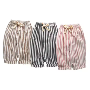 Niños pequeños Niñas Niños <span class=keywords><strong>Pantalones</strong></span> acampanados <span class=keywords><strong>Pantalones</strong></span> Raya Verano Niñas <span class=keywords><strong>Pantalones</strong></span> sueltos a rayas Casual Lace up Crawler - Product Image 1