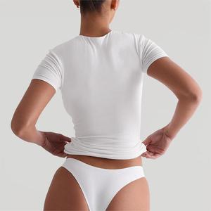 Fabricant de vêtements 2026, crop tops personnalisés, t-shirts pour femmes, t-shirts courts pour femmes, t-shirts sexy dos nu, t-<span class=keywords><strong>shirt</strong></span> à col en V pour femmes - Product Image 3