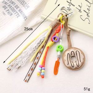 Nouveau porte-clés détachable en cuir PU avec pendentif donut et perles lettres, accessoire mignon pour téléphone - Product Image 3