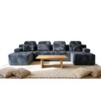 Canapé modulaire en forme de L, bleu ardoise moderne, côtelé, compressé et emballé sous vide, taille personnalisée pour atelier, hôtel, appartement