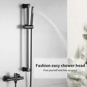 Nero opaco in ottone semplice montato a parete con barra di scorrimento calda formica <span class=keywords><strong>doccia</strong></span> a pioggia fredda Set Mixer per il bagno - Product Image 4