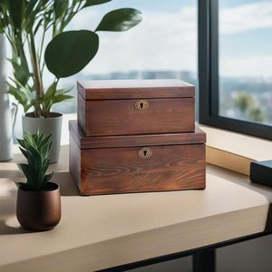 Wooden Storage <b>Box</b> With Lock Rectangular Solid Wood Jewelry <b>Box</b> Durable Covered Storage Solution - Product Image 2