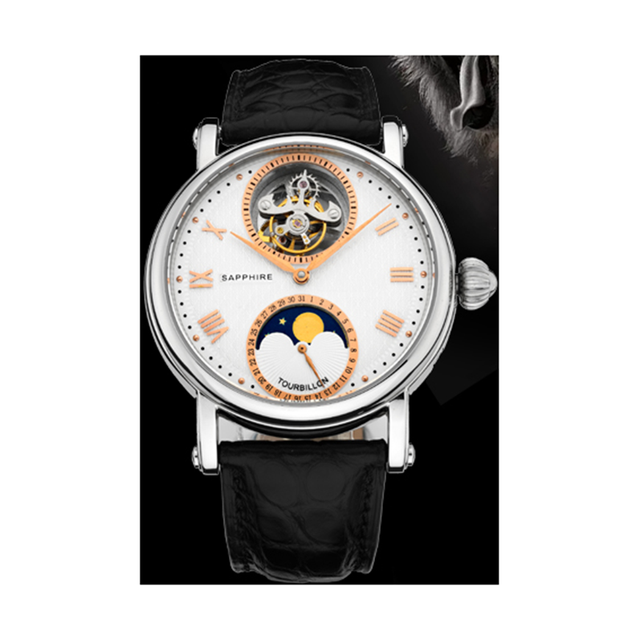Factory Batch Custom Stainless Steel Case  Calendar Moon Phase Men Tourbillon Mechanical Watch