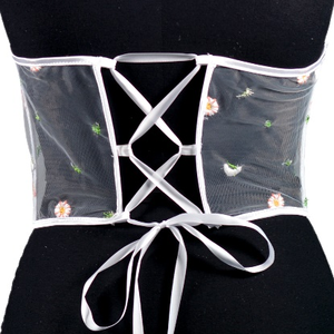 Cinturón de Encaje Romántico con Bordado de Margaritas y Lazos Laterales para una Silueta Femenina - Product Image 6