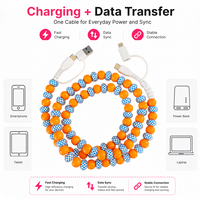 Câble de charge FASHLINK 4 en 1 à motif damier avec perles, multi-connecteurs USB, charge rapide, cordon de chargeur de téléphone, cadeau