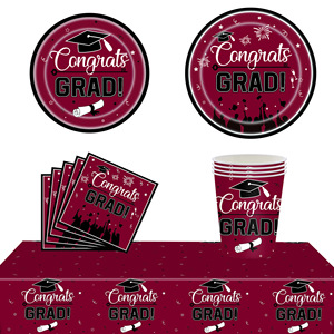 Graduation Party Tableware Set <b>Paper</b> Plates Cups Napkins Tablecloth Green Congrats Grad Theme 40-60 Pcs Disposable Decorations - Product Image 2