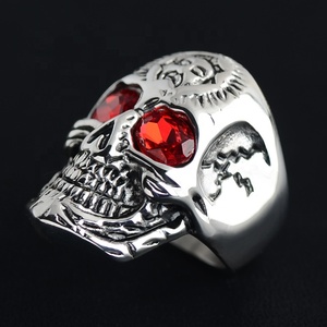 Acero inoxidable hombres gótico CZ rubí rojo circón ojos cráneo dedo anillo fantasma joyería - Product Image 3