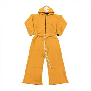 Ensemble de survêtement Wary Red à capuche, entièrement zippé, streetwear en coton, unisexe adulte, pour l'automne, imprimé lettres, coupe ample, design 2 en 1 - Product Image 5