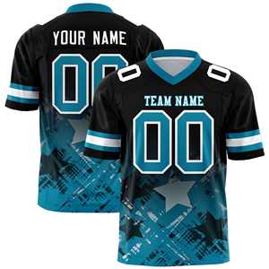 Maillot de football américain personnalisé noir aqua avec dégradé d'étoiles - Product Image 1