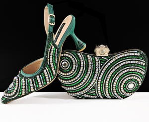 <span class=keywords><strong>Zapatos</strong></span> <span class=keywords><strong>de</strong></span> Novia Italianos <span class=keywords><strong>de</strong></span> Tacón Alto en Verde, Conjunto <span class=keywords><strong>de</strong></span> Bolso <span class=keywords><strong>de</strong></span> Mano con Cristales a la Moda para Bodas Africanas, Duraderos y Elegantes - Product Image 4