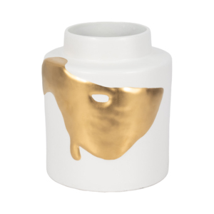 Vaso Artistico Contemporaneo Bianco con Dettagli Dorati per Arredamento Soggiorno o Camera da Letto - Product Image 1