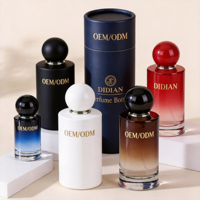 Flacon de parfum en verre vide écologique et recyclable en forme de cylindre de 30 ml, 50 ml, 100 ml avec coffret en papier personnalisé pour usage cosmétique