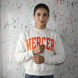 Sudadera de terciopelo con capucha y media cremallera MERCER ASH GREY con apliques bordados en NARANJA, oversize, 100% algodón, para invierno, CLUSH SPORTS - Product Image 1