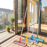 Serpillère plate télescopique réglable en microfibre avec tête pivotante à 360° et tampons lavables multicolores pour cuisine, parquet et carrelage
