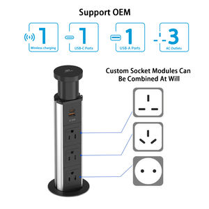 Tira de alimentación de receptáculo de EE. UU./Reino Unido/UE con carga inalámbrica de 15W y toma de corriente emergente de carga rápida tipo C PD20W - Product Image 3