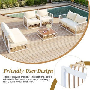 Juego <span class=keywords><strong>de</strong></span> Muebles <span class=keywords><strong>de</strong></span> Jardín Minimalista <span class=keywords><strong>de</strong></span> 7 Piezas, Mesa <span class=keywords><strong>de</strong></span> Centro Metálica para Interiores y Exteriores, Cojines Gruesos, Sofá Seccional para Patio - Product Image 4
