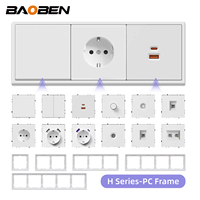BAOBEN Interrupteur et prise murale de style européen avec cadre de panneau blanc aspect peau, ensemble d'interrupteurs de type 80.