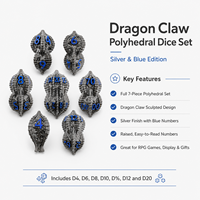 Ensemble de 7 dés polyédriques en métal écologique faits à la main, motif écailles de dragon noir bleu foncé, pour jeux de société et cadeaux