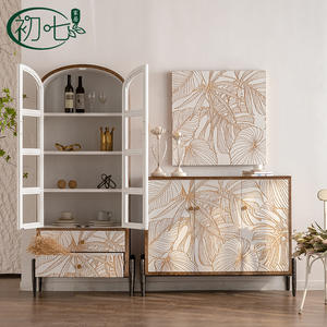 Mueble de entrada estilo Wabi Sabi retro tallado con puertas de vidrio y almacenamiento para sala de estar - Product Image 3