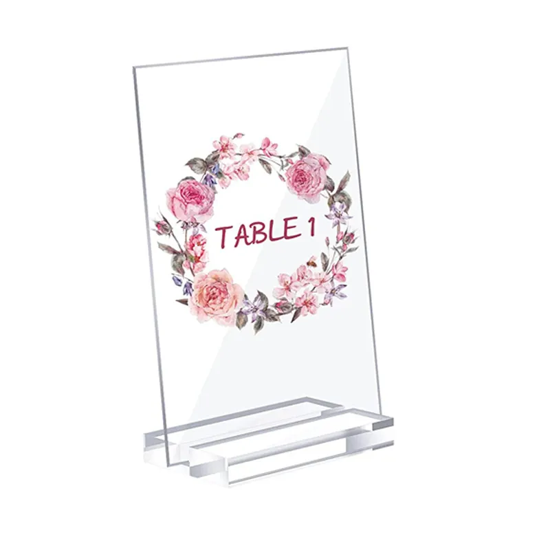 Clear Acrylic Stand Wedding Sign Holders with Card Slot Acrylic Place Card Table Numbers Display Stands for Menu Meeting Photos