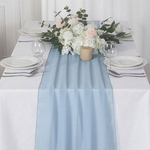 Chemin de table semi-transparent en mousseline bleu clair pour mariage, fête, banquet, décoration de la maison, nappe en gaze - Product Image 3