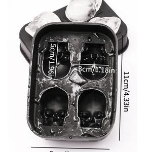 Molde de silicona para cubitos de hielo con forma de calavera, color negro, 4 piezas, para whisky, cócteles y fiestas - Product Image 3