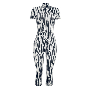 Viviblook D26JP191 Mono informal de verano para mujer, mono informal ajustado con espalda descubierta y manga corta estampado para mujer - Product Image 4