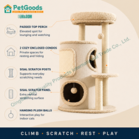 Árbol para Gatos Moderno de Varios Niveles con 2 Casetas de Peluche, Postes Rascadores de Sisal, Perchas y Pelotas Colgantes para Gatos de Interior